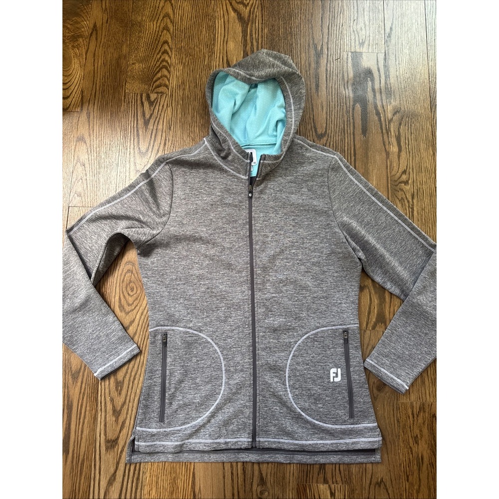 FootJoy FJ Full Zip Hooded Jacket Gray Aqua Golf Performance Women's M